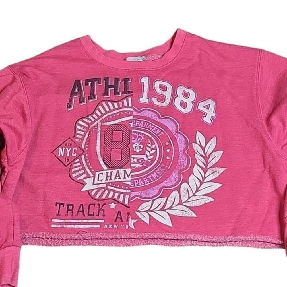 Charlotte Russe Cropped Sweatshirt, Athletic Split Design, Pinkish Red, Medium